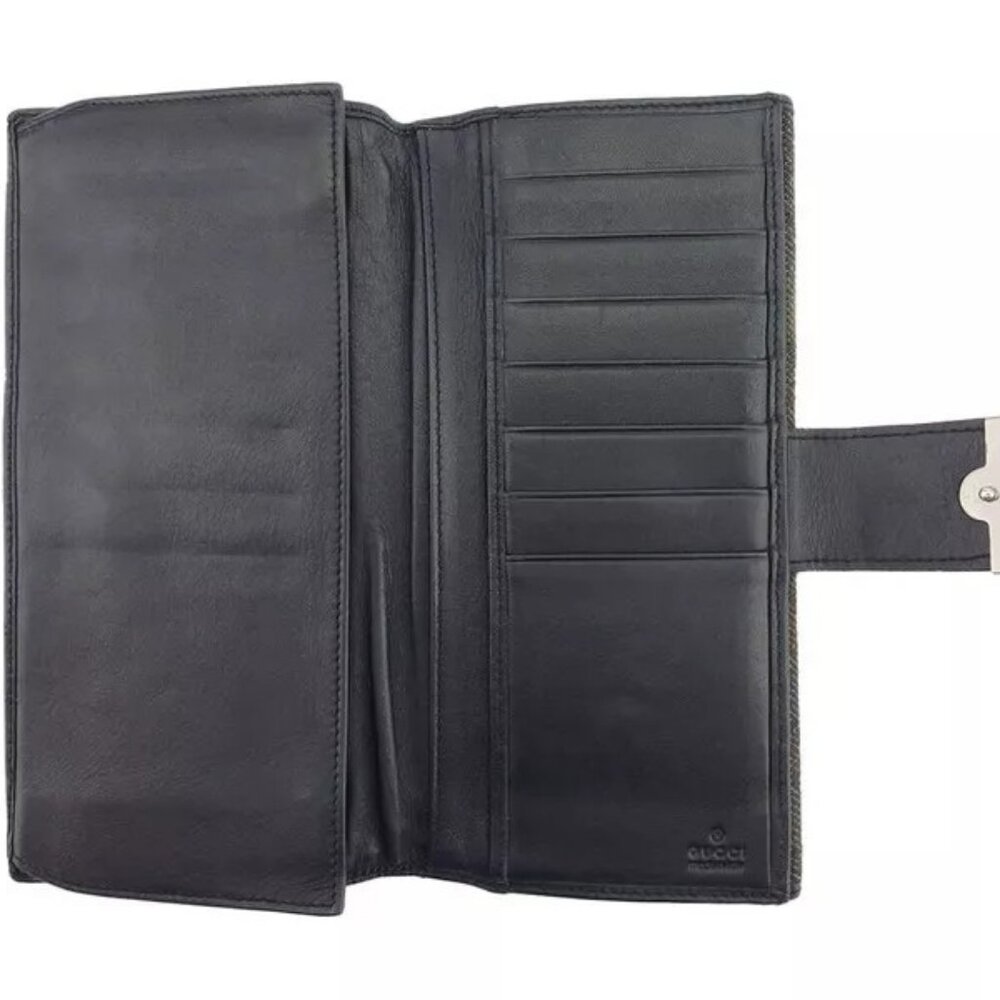 GUCCI Long Wallet GG Canvas Gray Canvas x Leather Authentic Used - Picture 7 of 11